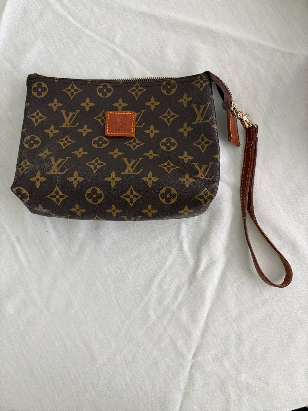 Monogram Wristlet Pouch in Brown